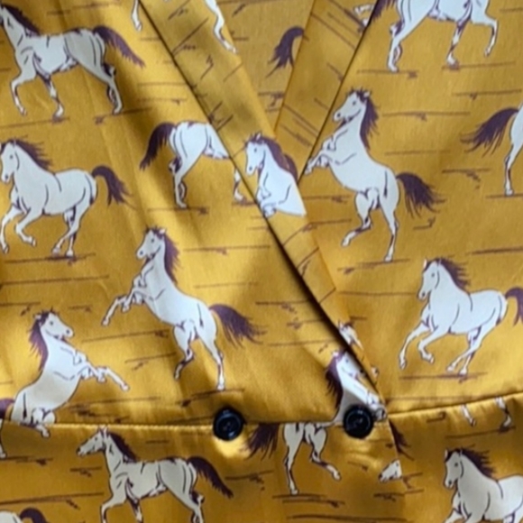 Zara Mustard Horse Print Blazer-Style Satin Feel Shirt - Picture 4 of 4